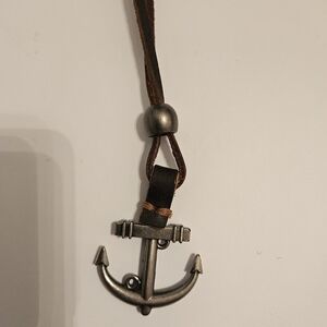 Anchor Pendant Necklace with Leather Cord